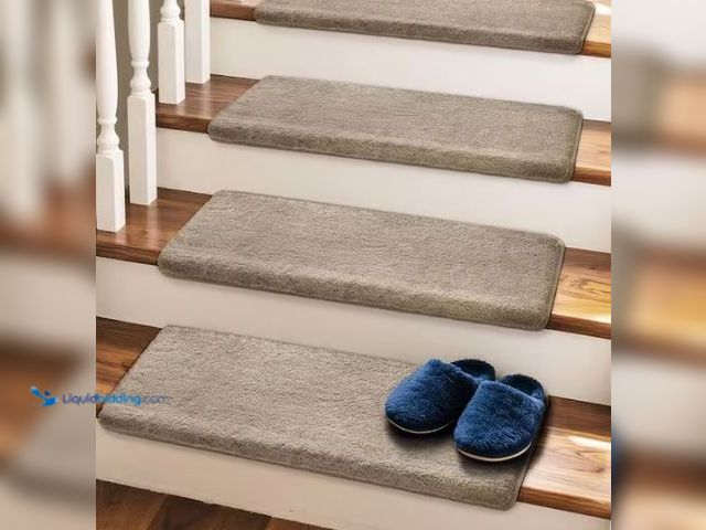 Lot 49-1549356 - PURE ERA Plush Cream Gray 9.5 in. x 30 in. x 1.2 in. Bullnose Indoor Stair Tread Cover Tape Free Non...