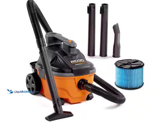 Lot 49-1575741 - RIDGID 4 Gal. 5.0 Peak HP Portable Shop Vacuum Wet Dry Vac with Fine Dust Filter, Locking Hose and A...