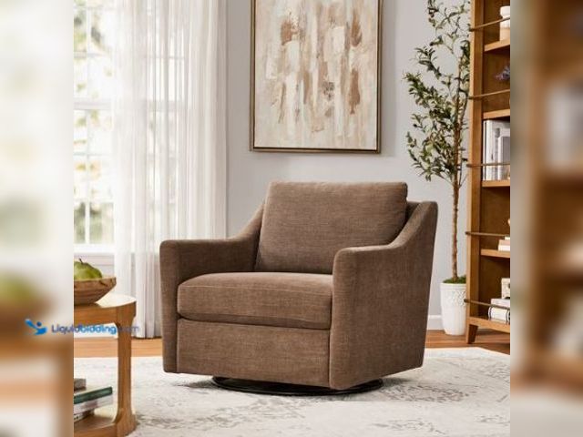 Lot 49-1623966 - My Texas House Roan Swivel Accent Chair, Brown Fabric Upholstery, Model # MT4534176539001, Slightly ...