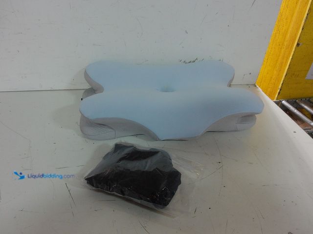 Lot 49-1576858 - Lot Containing (1) Memory Foam Cervical Neck Pillow for Pain Relief IN White and Blue, AND (1) Velve...