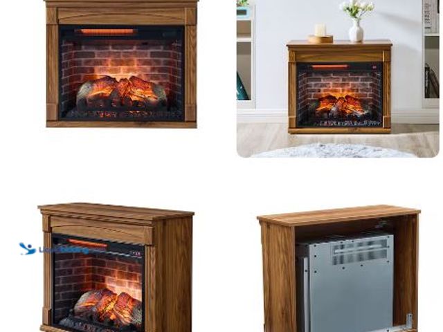 Lot 49-1569535 - Dimakai 28-in W Dark Oak TV Stand with Infrared quartz Flat Wall Electric Fireplace with Remote Cont...