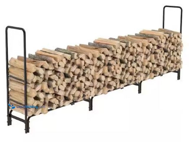 Lot 49-1625422 - AESOME 12 ft. Black Metal Firewood Log Rack Heavy-Duty Wood Storage Holder Outdoor, Model # JJ-XZ112...