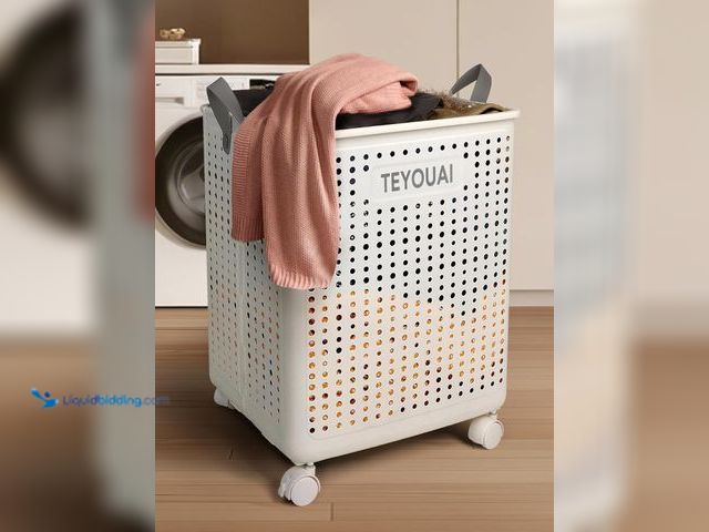 Lot 49-3511709 - 67L Rolling Plastic Collapsible Laundry Basket Cube Storage Bin Box Organizer with Wheels Handle Dur...
