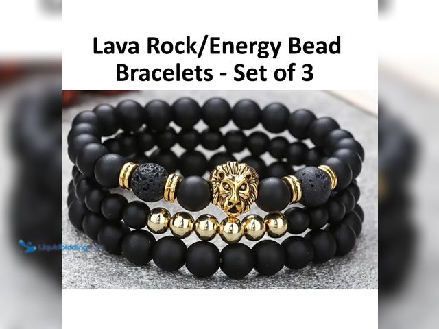 Lot 49-1820433 - Lava Rock/Energy Bead Bracelets Set of 3 Bracelets - NEW - A beautiful set of 3 Natural stone beaded...