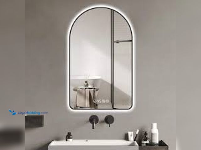 Lot 49-5459587 - SUNRINX Black 28 in. W x 48 in. H Arched Aluminium Framed LED Modern Vanity Mirror. Model # SRSNJZ03...