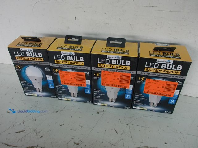 Lot 49-3631417 - Lot of (4) Sensor Brite 60-Watt A15 Soft White LED Light Bulb with Backup Battery, Model # SBTBB-PD6...