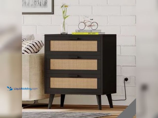 Lot 49-1553983 - Irontar 17.7'' Wide Rattan Nightstand Set of 2, Bedroom Night Stand with Charging Station & Drawers,...