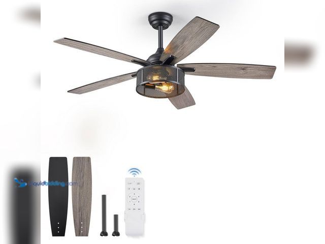 Lot 49-5463748 - HINNIXY
52 in. Indoor Black Dual-Finish Blades Downrod caged Ceiling Fan with Light and Remote Cont...