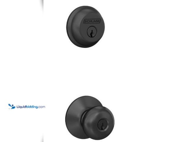 Lot 49-5460461 - Schlage FB50 N G PLY 622 Single Cylinder Deadbolt and Keyed Entry Plymouth Knob, Matte Black Item is...