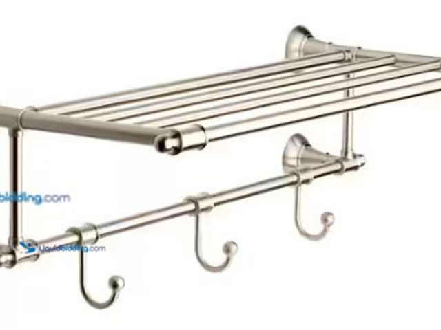 Lot 49-5581668 - Delta Hospitality Extensions 24 in. Train Rack Shelf with 3 Hooks Bath Hardware Accessory in Brushed...