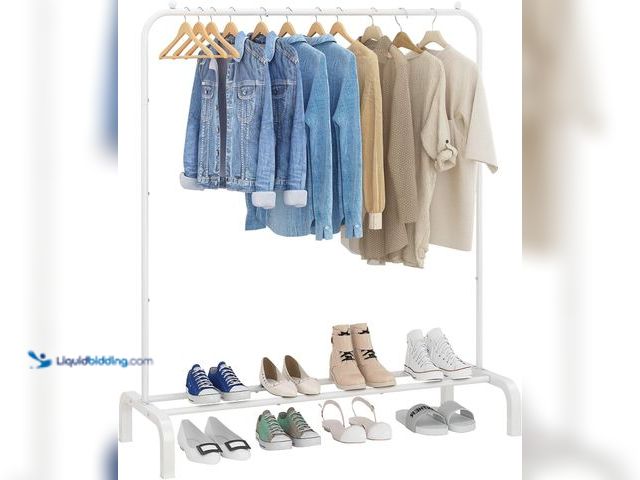 Lot 49-3528144 - Metal Clothing Rack - White. Item is used.