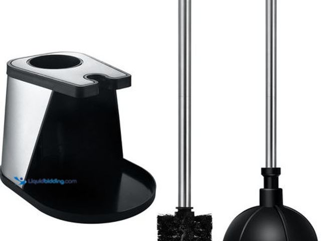 Lot 49-5545710 - Modern Deluxe Freestanding Toilet Brush and Plunger Combo (Black - 7.5 x 9 x 2), Unused in a PK of 2