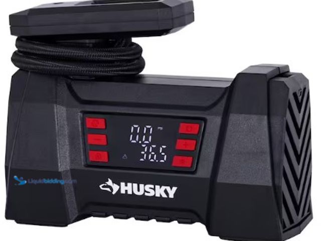 Lot 49-3615924 - Husky 12-Volt DC Portable Fast Flow Air Compressor Air Pump Inflator with Digital Pressure Gauge, LE...