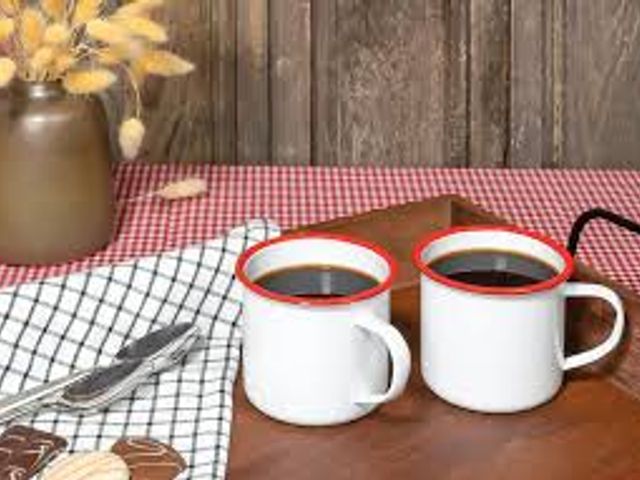 Lot 49-5448283 - Red Co. Set of 6 Enamelware Metal Medium Classic 12 Oz Round Coffee and Tea Mug with Handle, solid W...