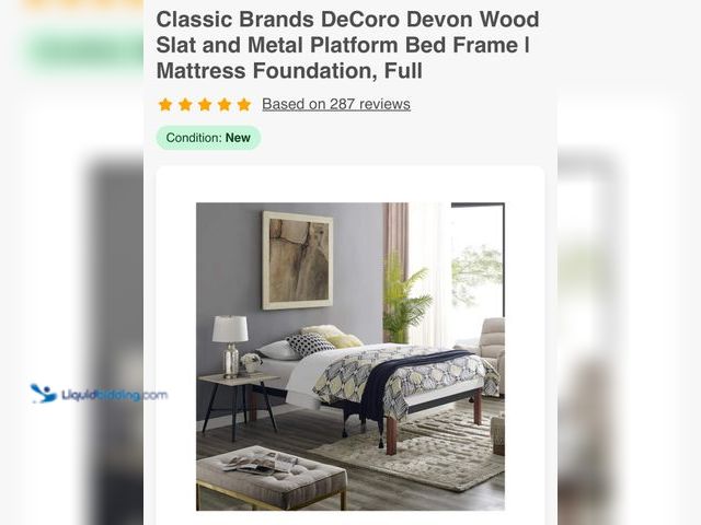 Lot 49-1817600 - Classic Brands DeCoro Devon Wood Slat and Metal Platform Bed Frame I Mattress Foundation, Full. unus...