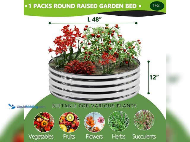 Lot 49-5544183 - DIIYIV 3Pack 4x4x1ft Galvanized Raised Garden Bed, Planter Raised Garden Beds Outdoor, Round Clearan...