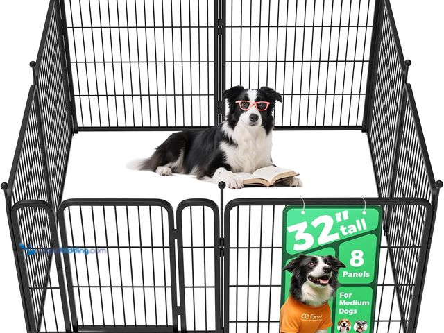 Lot 49-5554421 - FXW Rollick Dog Playpen, Indoor, Yard & RV Camping, 32" H, 8 Panels | Easy setup, Heavy-duty, DIY la...