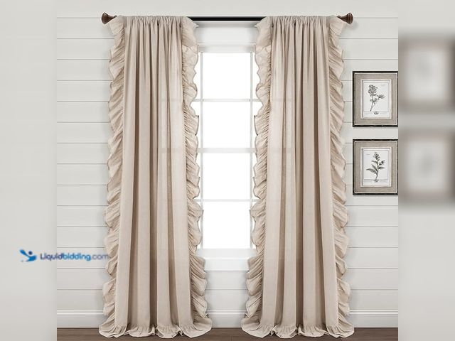 Lot 49-1557332 - (2-Pack) Lush Decor Linen Ruffle Window Curtain Panel (Single Panel), 84" L x 54" W, Linen, Beige, M...