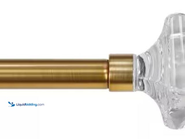 Lot 49-1518167 - StyleWell 66 in. - 120 in. Telescoping 3/4 in. Single Rod Set in Gold with Acrylic Square Finial Mod...
