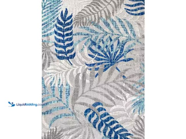 Lot 49-1622720 - JONATHAN Y Tropics Palm Leaves Gray/Blue Indoor/Outdoor 8 ft. x 10 ft. Area Rug, Model # AMC100A-8, ...