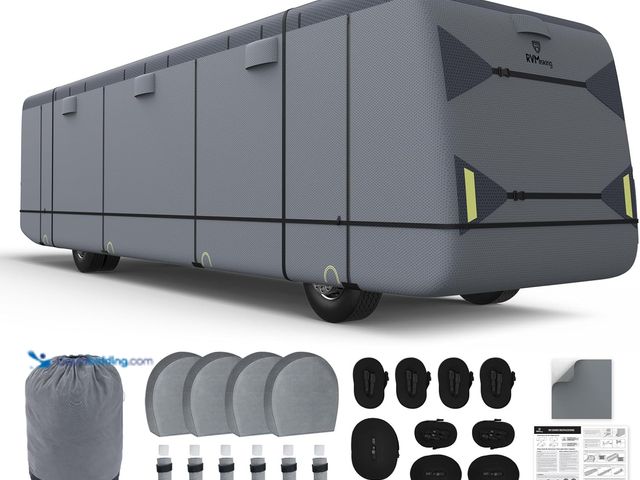 Lot 49-5448860 - RVMasking Class A RV Cover, 38'1"-42' Heavy Duty 7 Layers Top Class A Motorhome Cover with 4 Tire Co...
