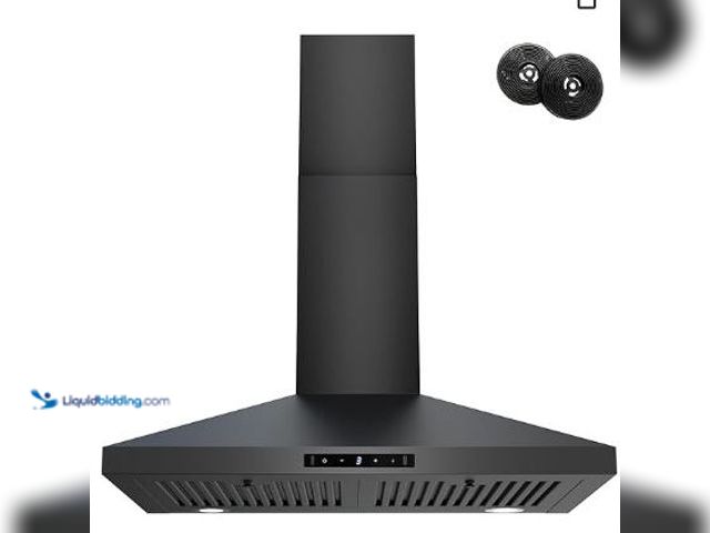 Lot 49-3464744 - FIREGAS Black Range Hood 30 inch, 450 CFM Wall Mount Range Hood with Ducted/Ductless Convertible, Ge...