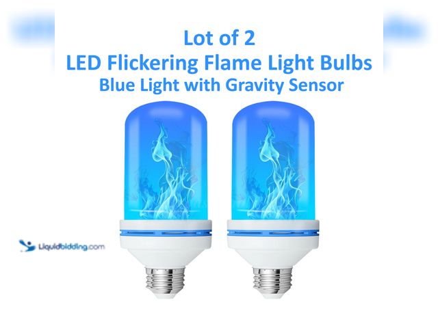 Lot 49-5434365 - Lot of 2 LED Flickering Flame Light Bulbs E26 Blue Light with 4 Modes and Gravity Sensor - NEW - Fea...