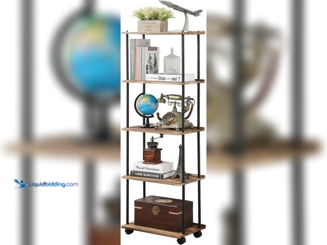 Lot 49-3531123 - GETALL 5 Tier Bookshelf with Wheels, Tall Bookcase for Small Spaces, Solid Wood Narrow Shelf, Corner...