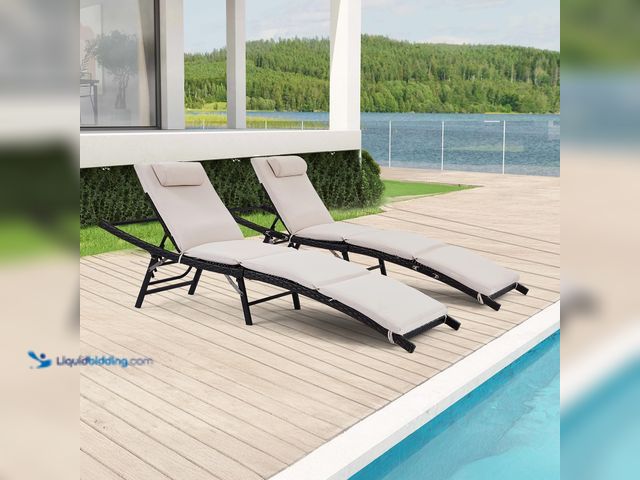 Lot 49-3565834 - *Cushions Only * Patio Chaise Removable Thick Cushions, 2 Pieces, Beige. B0F1D7WR45. Unused