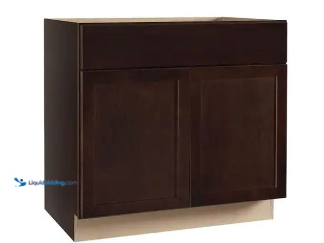 Lot 49-1562685 - Hampton Bay Shaker 36 in. W x 24 in. D x 34.5 in. H Assembled Sink Base Cabinet in Java, Model # KSB...