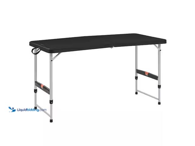 Lot 49-3600351 - HDX 4 ft. Rectangle Black Resin Top Single Hand Height Adjustable Folding Utility Table Seats 4 Mode...
