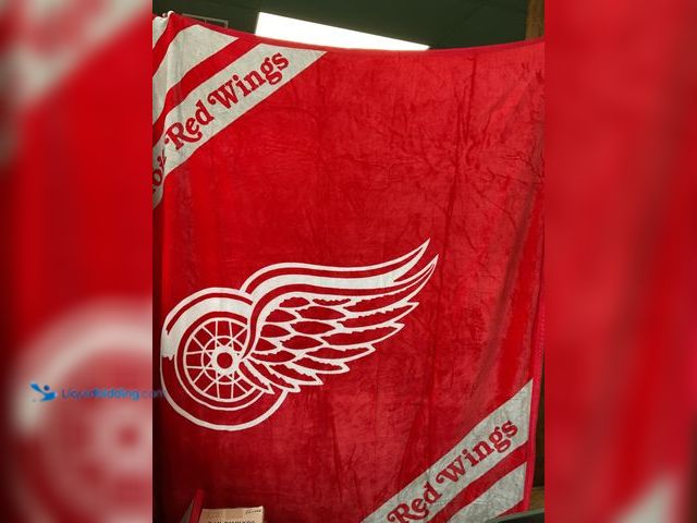 Lot 49-1505050 - COLLECTIBLE VERY NICE DETROIT RED WINGS THROW BLANKET NO TAGS MEASURES APPROXIMATELY 5FT BY 6FT