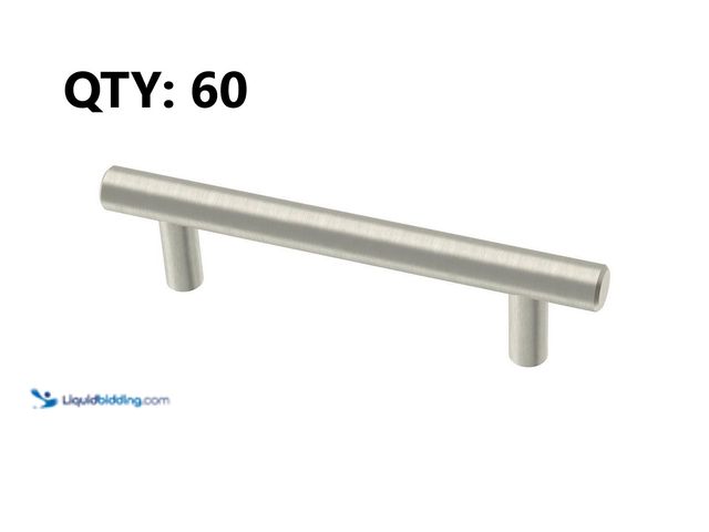 Lot 49-3617049 - Set of (60) Franklin Brass Simple Bar 3-3/4 in. (96 mm) Modern Cabinet Drawer Pulls in Stainless Ste...