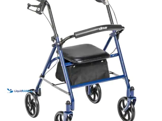 Lot 49-2026269 - Drive Medical Four Wheel Rollator Rolling Walker with Fold Up Removable Back Support, Blue, Model # ...