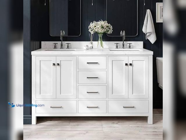 Lot 49-2024458 - 60" Double White bathroom vanity. Model #2-60D-WHT. Slightly used. Scuffs and scratches. Damage to f...