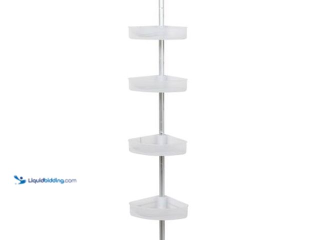 Lot 49-5559639 - Zenna Home Tension Pole Rust Resistant Corner Shower Caddy in Satin Chrome. Model # 2140ALK. Used
