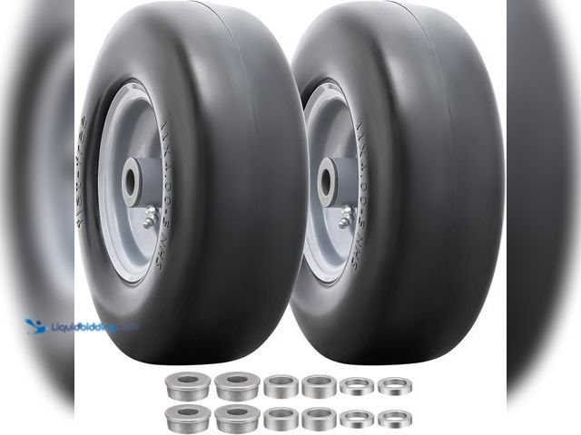 Lot 49-3528218 - 11” Solid Tires, Flat Free 11x4.00-5” Wheels with 3/4” Axle Bore Hole and Double Sealed Bearings Com...