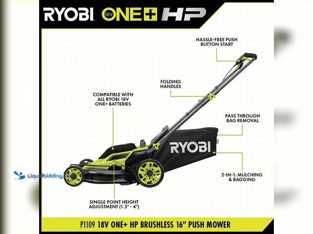 Lot 49-5552203 - RYOBI
ONE+ HP 18V Brushless 16 in. Cordless Battery Walk Behind Push Lawn Mower. Model # P1190. Unu...