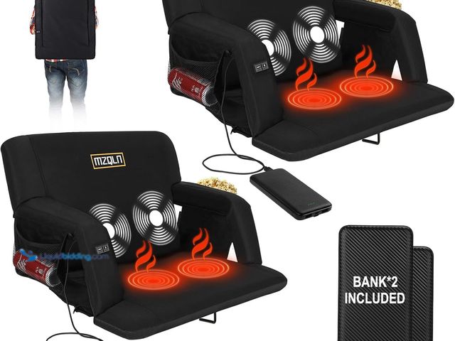 Lot 49-5452177 - Heated Massage Reclining Stadium Seat, Bleacher Chair with 10000mAh Portable Bank, 6 Reclining Posit...