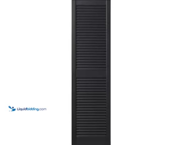 Lot 49-1622628 - Lot of (2) Ply Gem 15 in. x 59 in. Open Louvered Polypropylene Shutters Pair in Black, Model # VINLV...