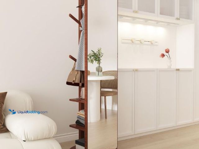 Lot 49-1553961 - Full Length Mirror with Coat Rack, Coat Tree with Shelf, Wood Rotatable Coat Hanger Freestanding, Cl...