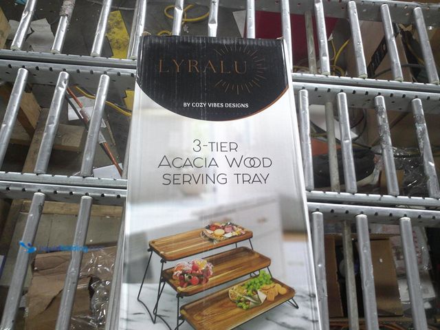 Lot 49-1518567 - 3 Tier Acacia Wooden Serving Tray With Metal Legs, Unused  Ref#MTMED0804