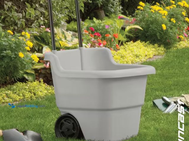 Lot 49-2000204 - Suncast 2 cu. ft. Portable Plastic Gray Garden Cart, Model # LC1250L, Slightly used, Scuffs & scratc...