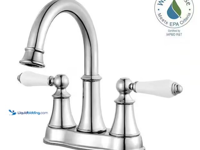 Lot 49-1576624 - Pfister Courant 4 in. Center set 2-Handle Bathroom Faucet in Polished Chrome with White Handles Mode...