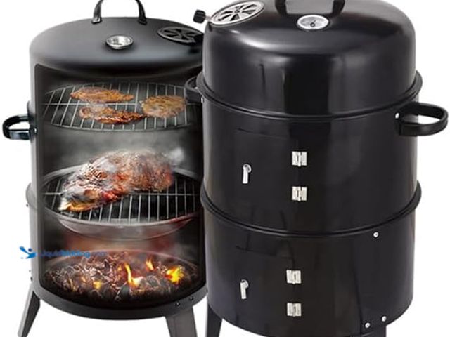 Lot 49-3614426 - Outdoor Double Layer Charcoal Grill & Smoker - Vertical Design for Smoke-Free BBQ, 33" Traditional A...