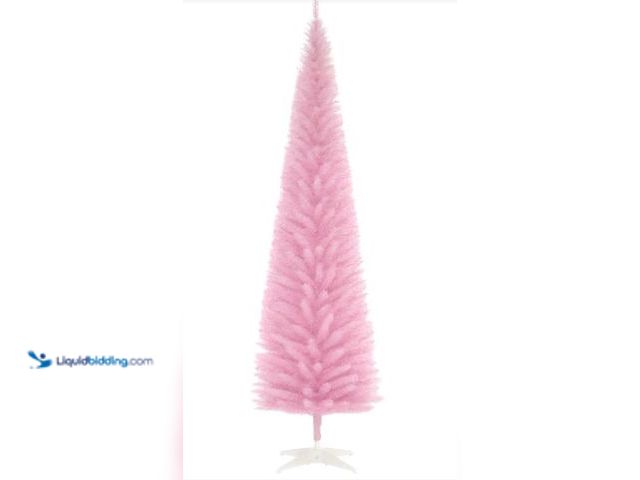 Lot 49-3527932 - HOMCOM 7' Artificial Pencil Christmas Tree, Slim Xmas Tree with 499 Realistic Branch Tips and Plasti...