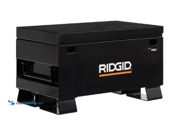 Lot 49-5542418 - RIDGID
32 in. W x 19 in. H x 18 in. L Portable Jobsite Box, Used with scuffs, dented on side and fr...