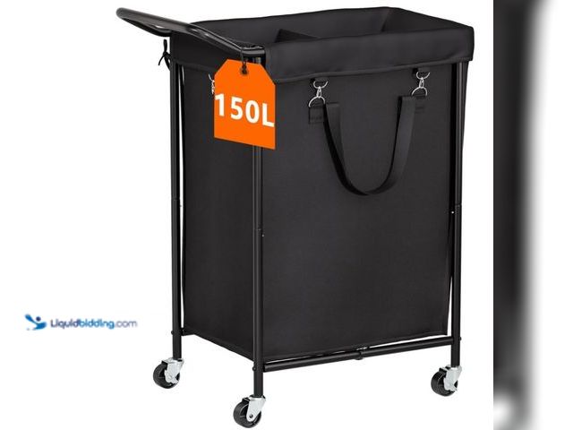 Lot 49-1516355 - 150L Laundry Basket with Wheels, Rolling Laundry Hamper 2 section with Metal Frame and Removable Bag...