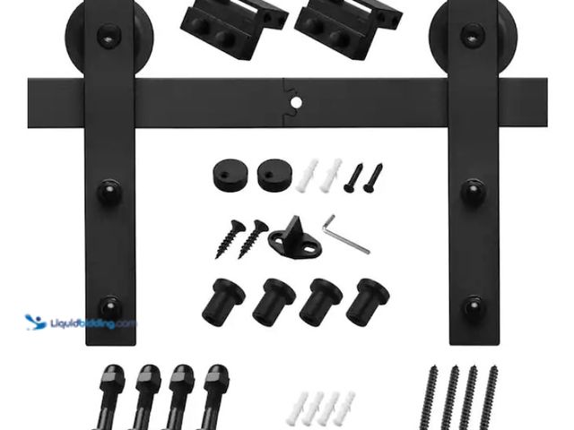 Lot 49-3433550 - Boyel Living 5 ft./60 in. Black Sliding Barn Door Track and Hardware Kit with I-Shape Hanger For Sin...