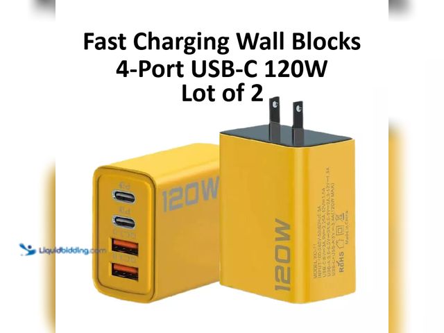 Lot 49-5434348 - Lot of 2 USB-C 4-Port 120W Fast Charging Wall Blocks Yellow - NEW - Featuring dual Type-C and USB-A ...